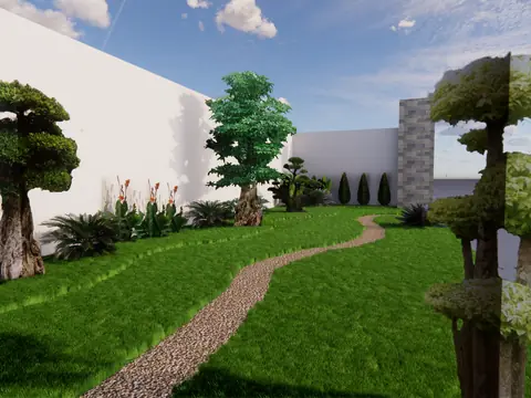 Gambar desain taman dengan jalan setapak berkelok